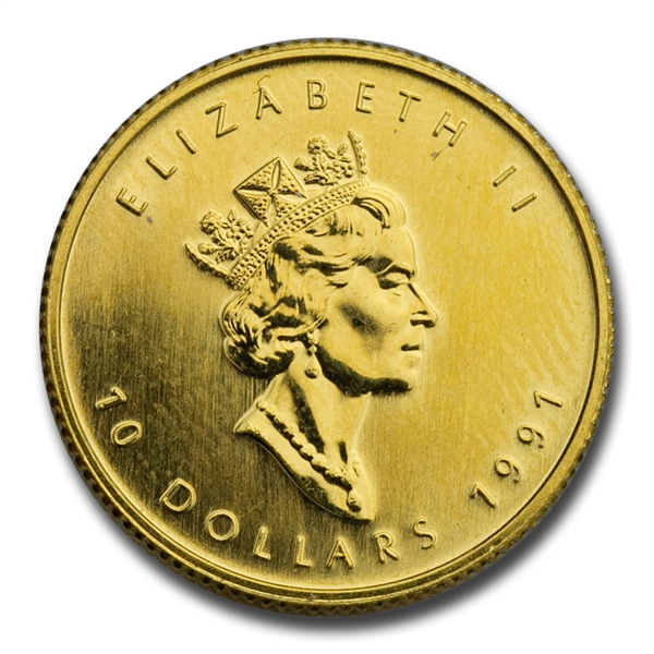 Gold Canadian Maple Leaf Coin 1991 - 1/4oz