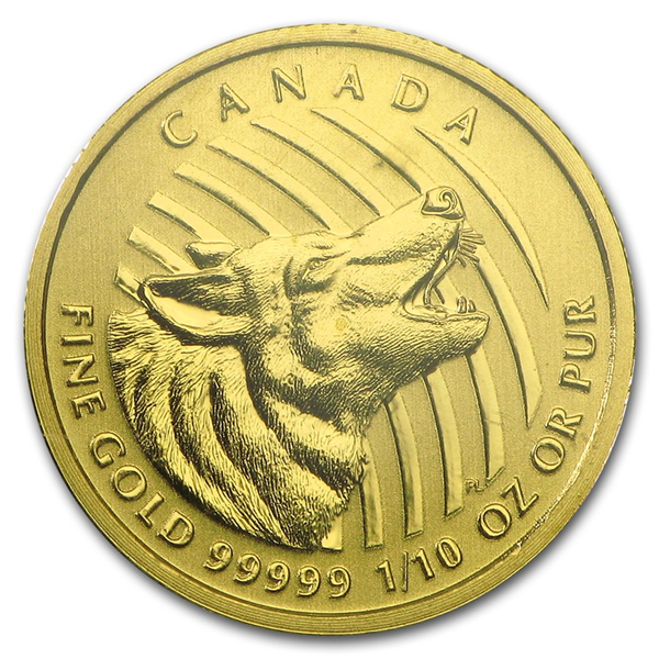 Gold Canadian Wildlife Series Wolf Coin 2015 - 1/10oz