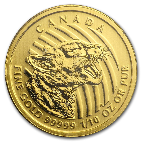Gold Canadian Wildlife Series Cougar Coin 2016 - 1/10oz
