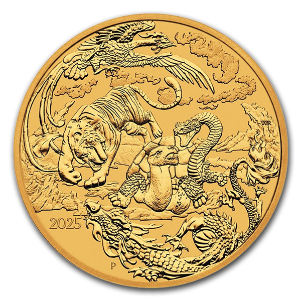 Gold Chinese Myths and Legends 4 Guardians Coin 2025 - 1oz