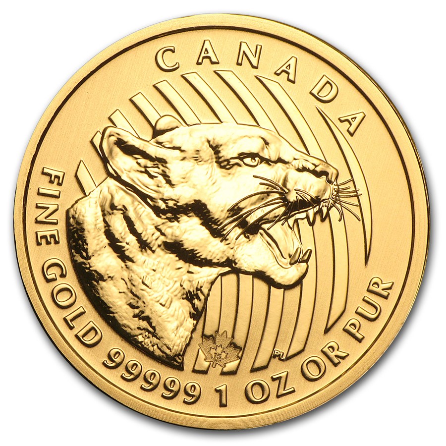 Gold Canadian Growling Cougar Coin 2015 -1 oz 