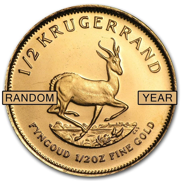 Gold South African Krugerrand Coin Random Year - 1/2 oz